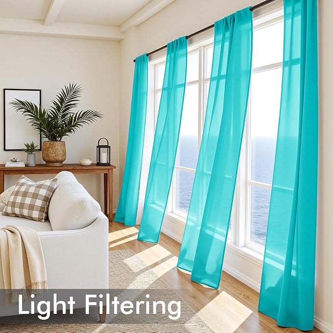 MIULEE Turquoise Sheer Curtains 96 Inches Long 4 Panels 42 x 96 Inches | Light - Image 4