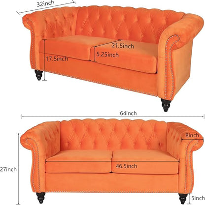 Chesterfield Loveseat Sofa, Modern Velvet Small Sofa Couch 2 Seater - Image 2