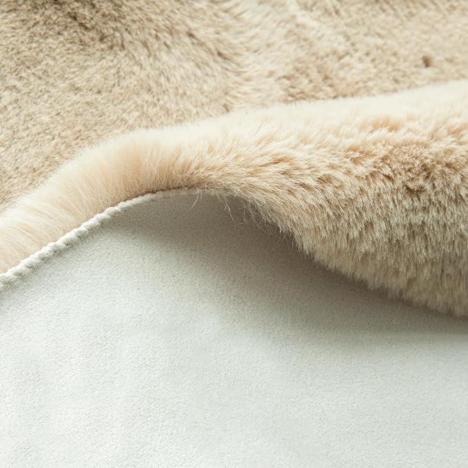 ORINOVA Washable Shag Round Rugs 6ft Camel Plush Faux Rabbit Furry Fur Rugs - Image 6