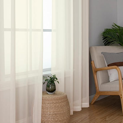 Cream Sheer Curtains 90 Inches Long 2 Panels, Elegant Light Filtering Voile - Image 6