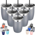 VEGOND Stainless Steel 12 oz Tumblers bulk Vacuum Insulated Double Wall Travel Tumbler with Lid and Straw Reusable Tumbler, Grey 6 pack