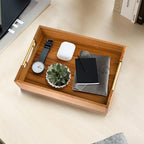 LotFancy Wood Serving Tray with Metal Handles, 17x13 Inch, Large Ottoman Tray, Decorative Wooden Tray for Living Room, Ottoman, Coffee Table, Countertop Centerpiece