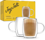 JoyJolt Double Wall Glasses 13.5-Ounce Insulated Mugs Double Walled Glass Cups For Coffee Tea Set of 2
