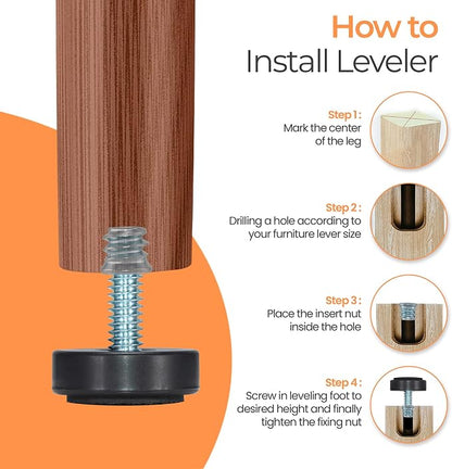 1/4-20 Adjustable Furniture Leveler, 16 Pack Rubber Leveling Feet Screws in - Image 6