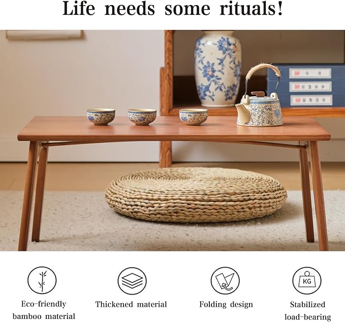 JIKUGO Bamboo Folding Coffee Table No Assembly Required Japanese Floor Table - Image 7