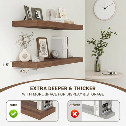 Acovy 40 Inch Floating Shelves, 3D Textured Wood Grain, Wooden Shelves - Image 5