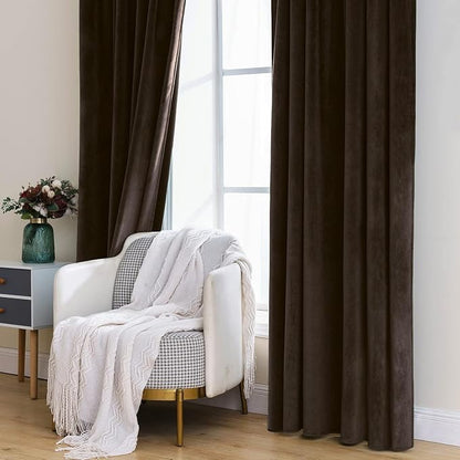 MIULEE Velvet Curtains 52x84 inches Chocolate Brown Blackout Curtains | Luxury - Image 7