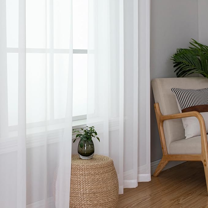 Simplebrand White Sheer Curtains, 2 Panels Set - Image 7