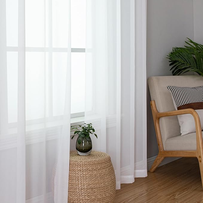 Simplebrand Sheer White Curtains 96 Inches Long, Light Filtering Rod Pocket - Image 5