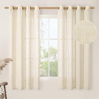Beige Linen Curtains 63 inch Length 2 Panels by LAMIT