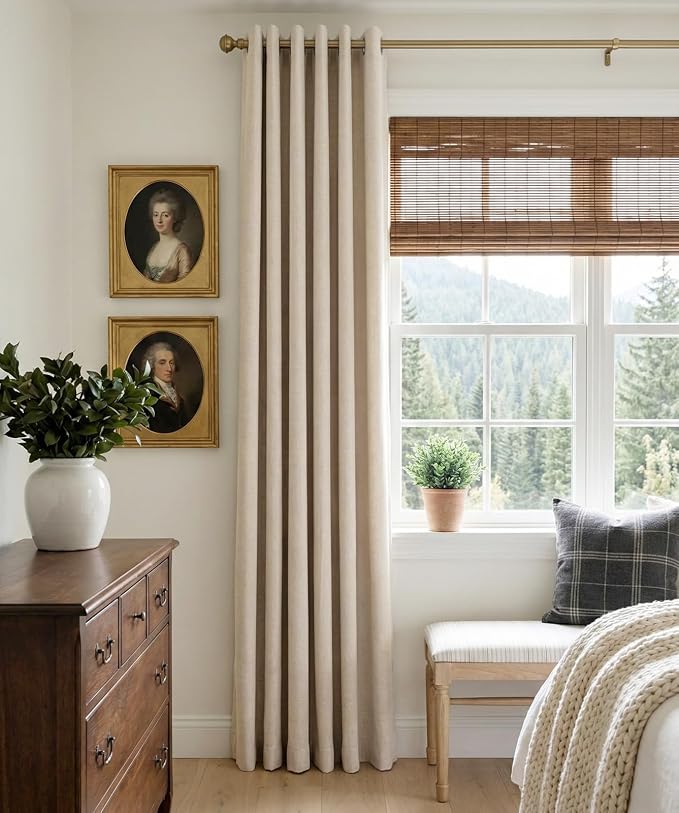 100% Blackout Linen Textured Curtains 96 Inch Long, Oatmeal | 100% Blackout - Image 2