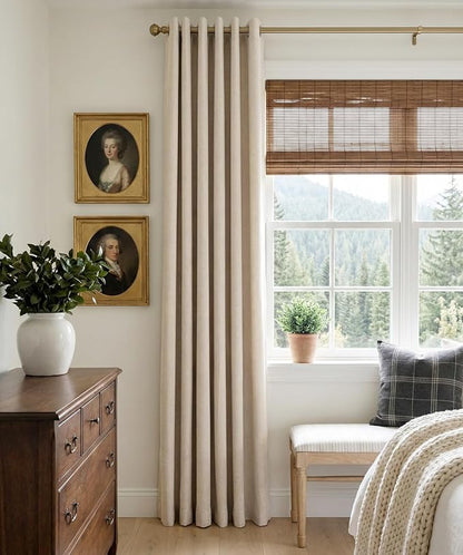 100% Blackout Linen Textured Curtains 96 Inch Long, Oatmeal | 100% Blackout - Image 2