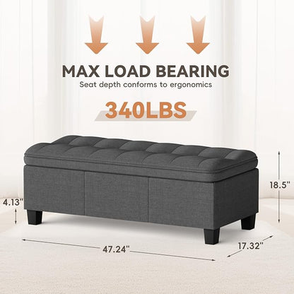 YESHOMY 47 Inches Ottoman with Storage, Storage Bench with Legs, Ottomans - Image 2