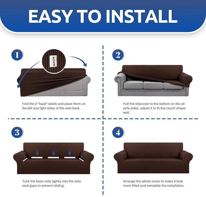 Stretch Loveseat Couch Cover, 2 Cushion Couch Slipcover, Chocolate | 1-Piece - Image 6