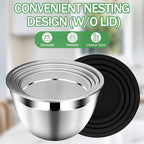 Mixing Bowls with Lids Set, Stainless Steel Mixing Bowls with Colander, Strainer with Mixing Bowl Set, Kitchen Gadgets Bowl Christams Gift, Size 4, 2.5, 2, 1.5QT - Black