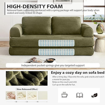 HANXIN 80 Inch Convertible Sleeper Sofa Bed, High Back Plush Corduroy Folding - Image 4