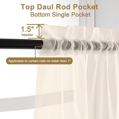Chyhomenyc Cream Sheer Curtains 45 Inch Long 2 Panels, Short Voile Sheer Drapes - Image 4