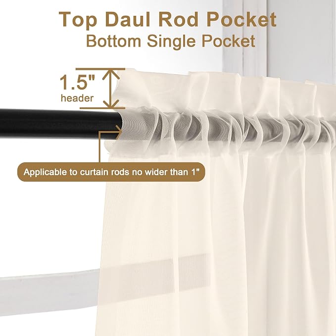 Chyhomenyc Cream Sheer Curtains 54 Inch Long 2 Panels - Image 8