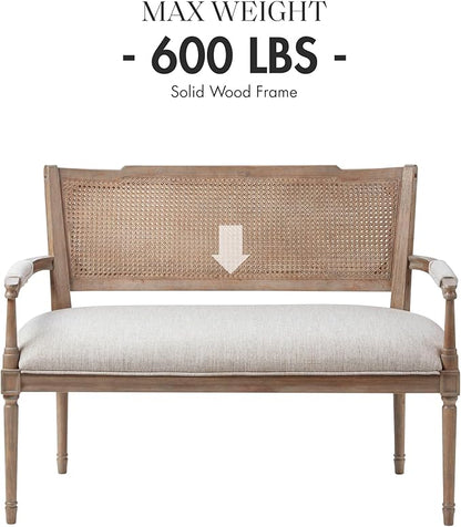 Madison Park Willshire Natural Rattan Settee, Upholstered Seat - Image 5