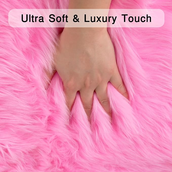 duduta Hot Pink Faux Sheepskin Rug 2x3 ft, Fluffy Fur Seat Chair Covers | Shag - Image 3
