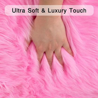 duduta Hot Pink Faux Sheepskin Fur Rug 3x5 ft, Fluffy Carpet Rug | Shag Fuzzy - Image 3