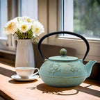30.4oz Small Cast Iron Tea Kettle,SECHUDO Tea Pot Coated with Enameled Interior for Loose Tea, Cute Cast Iron Teapot with Stainless Steel Infuser for Stovetop Safe (900ml)