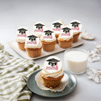 Gyufise 48Pcs Edible 2025 Graduation Cap Cupcake Toppers Wafer Paper Class of 2025 Grad Cap Cupcake Picks for 2025 Graduation Theme Party Cake Decorations Supplies Pink