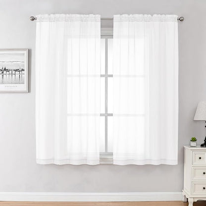 Chyhomenyc White Sheer Curtains 54 Inch Long 2 Panels by Chyhomenyc