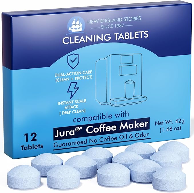 Jura Compatible Cleaning Tablets 12-Pack - Deep Clean Coffee Machine Internal Systems, Portafilter & Brew Group | Remove Oil Residue & Scale | E6/E8/S8/D6/C60/Impressa Models | Prolongs Lifespan
