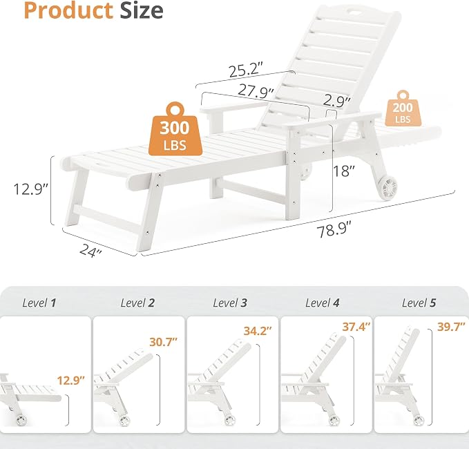 LUE BONA Lounge Chair Outdoor, HDPS Chaise Lounge Outdoor - Image 7