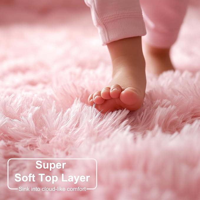 Amdrebio Pink Small Furry Circle Area Rug 3Ft - Image 4