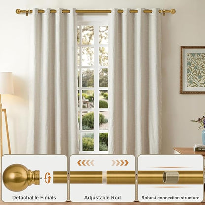 Modern Gold Curtain Rods for Windows 28 to 48 Inch 1" Diameter Adjustable Heavy - Image 3