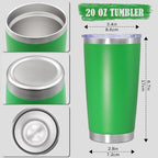20 oz Tumbler Coffee Tavel Tumblers Bulk with Lid Stainless Steel Double Wall Vacuum Insulated Mug Powder Coated Cups fit Car Cupholder for Hot and Cold - Green, 1Pack