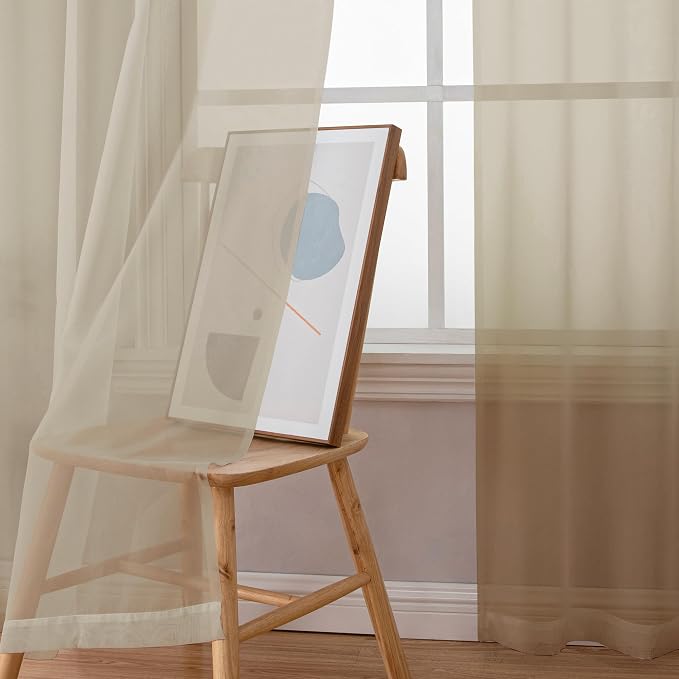 Simplebrand Taupe Sheer Curtains 63 Inch Length 2 Panels, Rod Pocket Solid - Image 4