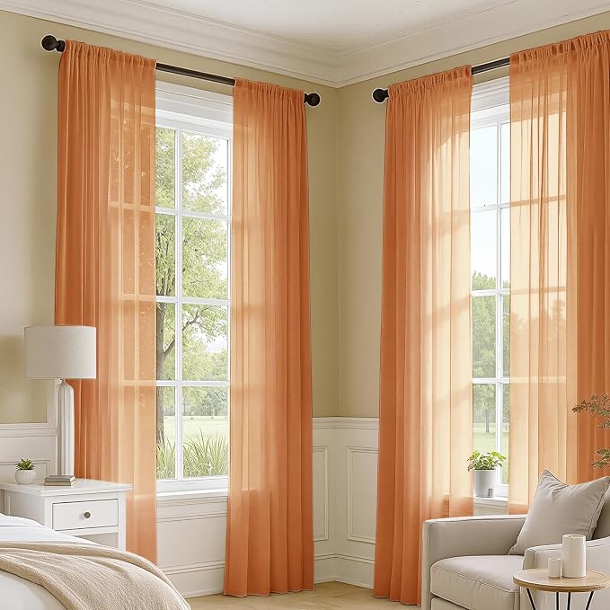 MIULEE Fall Orange Sheer Curtains 72 Inches Long 4 Panels 42 x 72 Inches | - Image 2