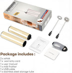 Rechargeable Milk Frother, Electric Coffee Foamer, Handheld Drink Mixer for Latte, Cappuccino, Coffee, Eggs, Hot Chocolate, Protein,Beige