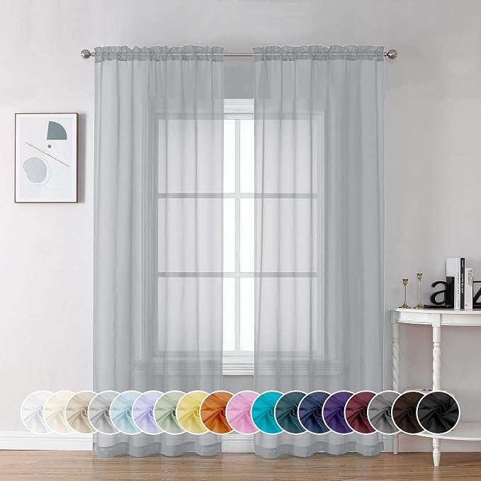 Chyhomenyc Light Grey Sheer Curtains 72 Inch Length 2 Panels, Light Filtering by Chyhomenyc
