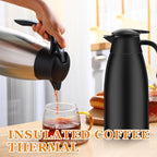 Norme 2 Pcs Thermal Coffee Carafe Insulated Stainless Steel Coffee Carafe for Hot Liquid Vacuum Thermal Pot Creamer Pitcher Dispenser with Brushes Keeping Hot Water Milk(Black, Silver,68 oz)