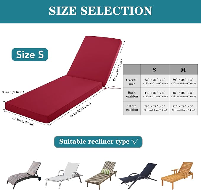 Chaise Lounge Cushion Outdoor, Waterproof and Stain-Resistant Lounge Deck - Image 5