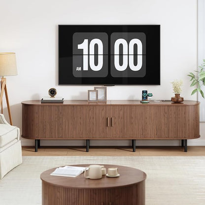 86.6" TV Stand with Power Outlet, Mid-Century Modern Television Stand, Fluted - Image 7