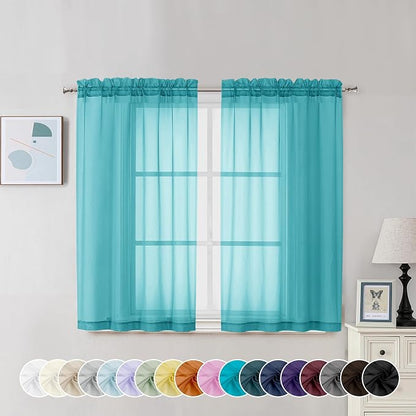 Chyhomenyc Turquoise Sheer Curtains 45 Inch Long 2 Panels, Light Filtering Rod - Image 2