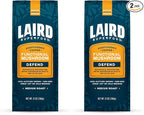 Laird Superfood Boost Coffee, Medium Roast Ground Beans Infused with Functional Mushrooms, Vitamin D and Olive Leaf Powder, 12 oz. Bag (Pack of 2)