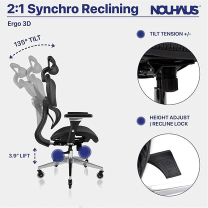 Nouhaus Ergo3D Ergonomic Office Chair Lumbar Support Mesh Office Chair - Image 5