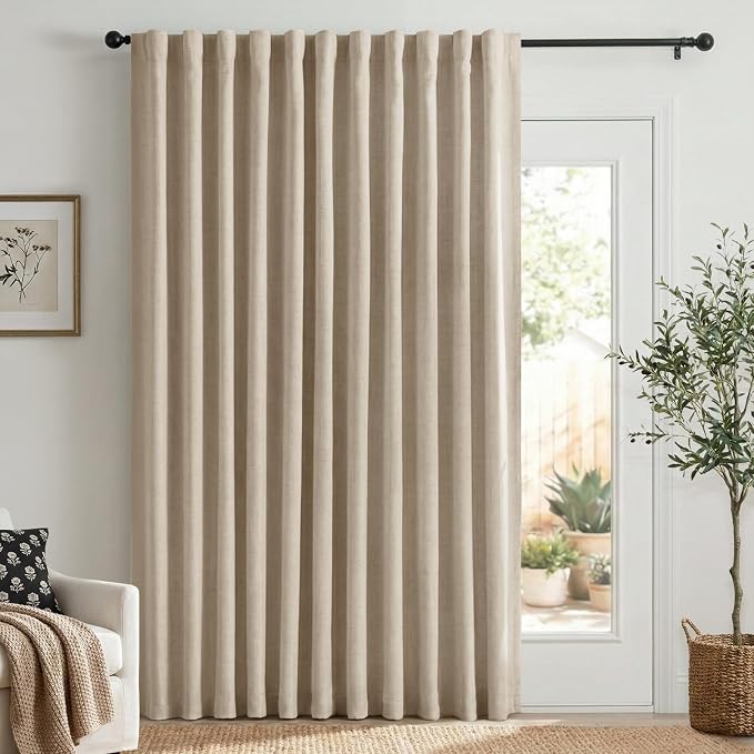 Linen Textured Blackout Sliding Door Curtains 108 Inches Long, Oatmeal | 100% by 100BlackoutShield