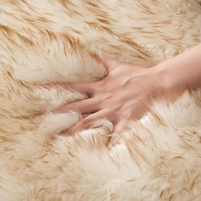 MIULEE Fluffy Area Rug 3'x5' Large Faux Fur Sheepskin Rug FrostedTips Brown | - Image 4