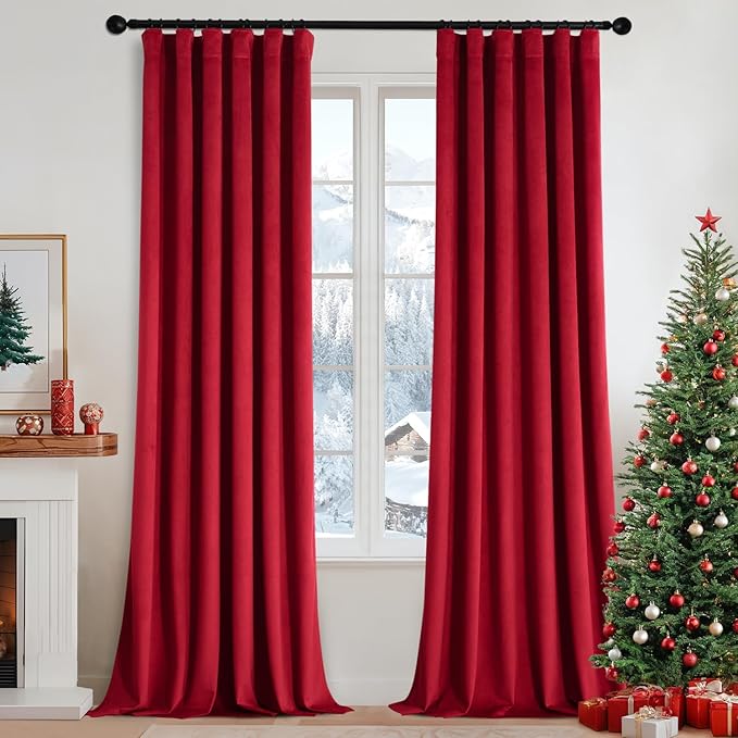 MIULEE Velvet Curtains 50W x 108L 2 Panels Red Blackout Curtains | Luxury by MIULEE