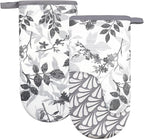 Thumb Oven Mitts, Heat and Slip Resistant Silicone Kitchen Mittens 2-Pack Set, Foliage Textured Flower Soft Long Oven Gloves, Flexible Thick Potholders for Safe Baking Cooking and Gr (Grayish)