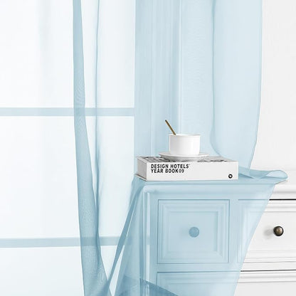 Chyhomenyc Sheer Sky Blue Tier Curtains 24 Inch Length, Small Window Curtains - Image 7