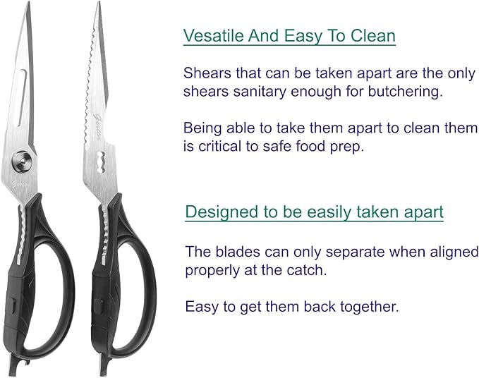 Kitchen Scissors - Heavy Duty Shears for Cutting Chicken, Poultry, Food, Meat - Black Handle