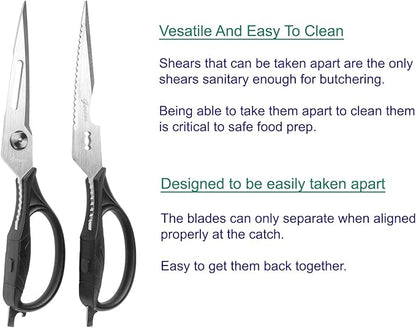 Kitchen Scissors - Heavy Duty Shears for Cutting Chicken, Poultry, Food, Meat - Black Handle